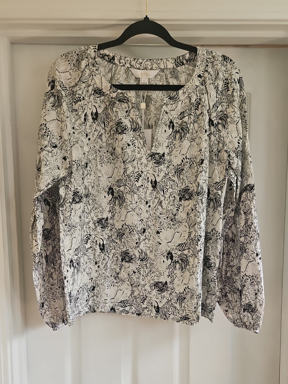 Lilly Pulitzer Black & White Animal Magnetism  Long-Sleeve Blouse